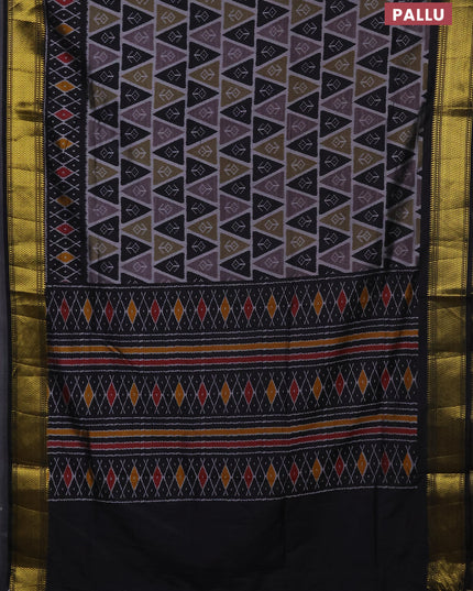 Semi tussar saree grey and black with allover ikat prints and zari woven border