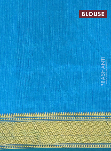 Semi tussar saree teal green and cs blue with allover ikat prints and zari woven border