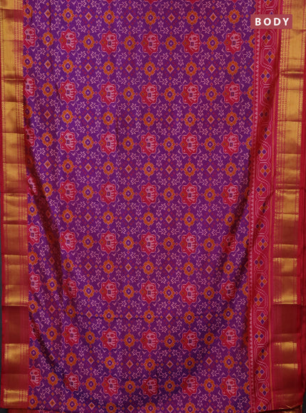 Semi tussar saree purple and pink with allover patola prints and zari woven border