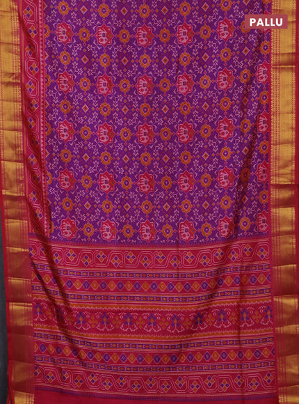Semi tussar saree purple and pink with allover patola prints and zari woven border