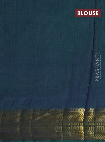 Semi tussar saree dual shade of greenish blue and dual shade of bluish green with allover ikat prints and temple design zari woven border