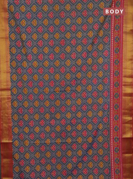 Semi tussar saree grey shade and rust shade with allover ikat butta prints and zari woven border