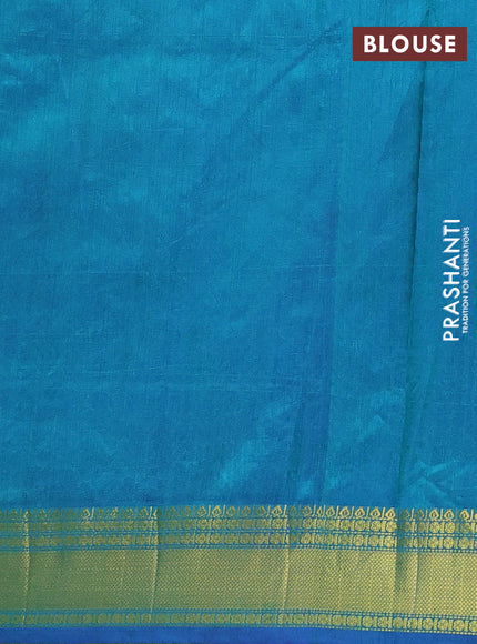 Semi tussar saree blue and teal green with allover ikat butta prints and zari woven border