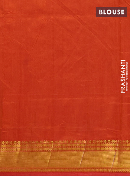 Semi tussar saree dark pink and orange with allover ikat butta prints and zari woven border