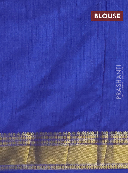 Semi tussar saree multi colour and blue with allover zigzag ikat prints and zari woven border