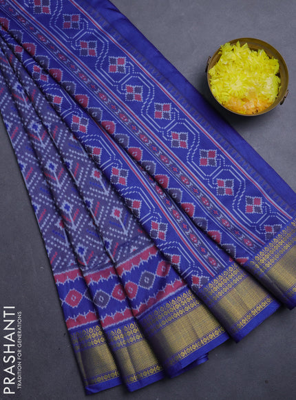 Semi tussar saree dual shade of greyish blue and blue with allover ikat butta prints and zari woven border