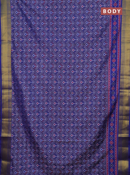 Semi tussar saree dual shade of greyish blue and blue with allover ikat butta prints and zari woven border