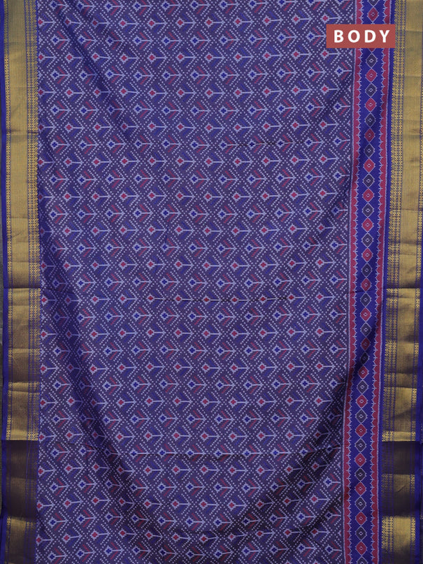 Semi tussar saree dual shade of greyish blue and blue with allover ikat butta prints and zari woven border