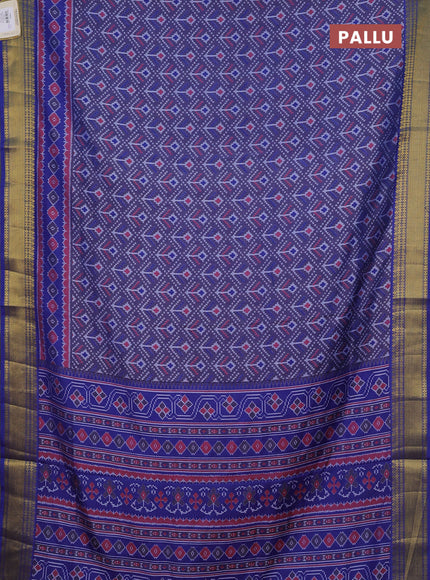 Semi tussar saree dual shade of greyish blue and blue with allover ikat butta prints and zari woven border