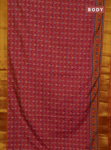 Semi tussar saree dual shade of pink and dark mustard with allover ikat butta prints and zari woven border