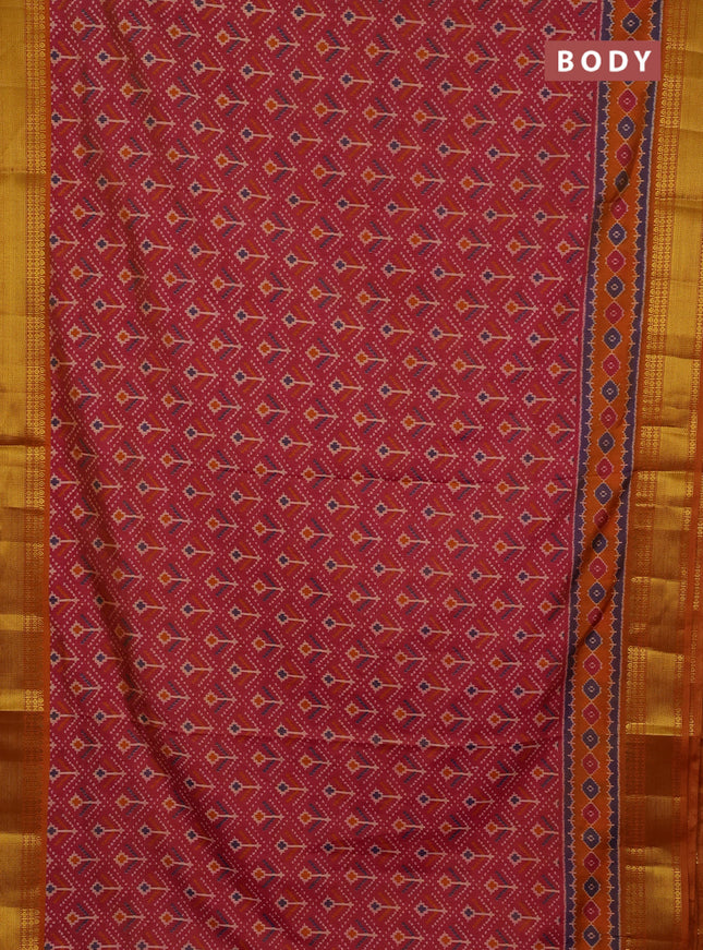 Semi tussar saree dual shade of pink and dark mustard with allover ikat butta prints and zari woven border