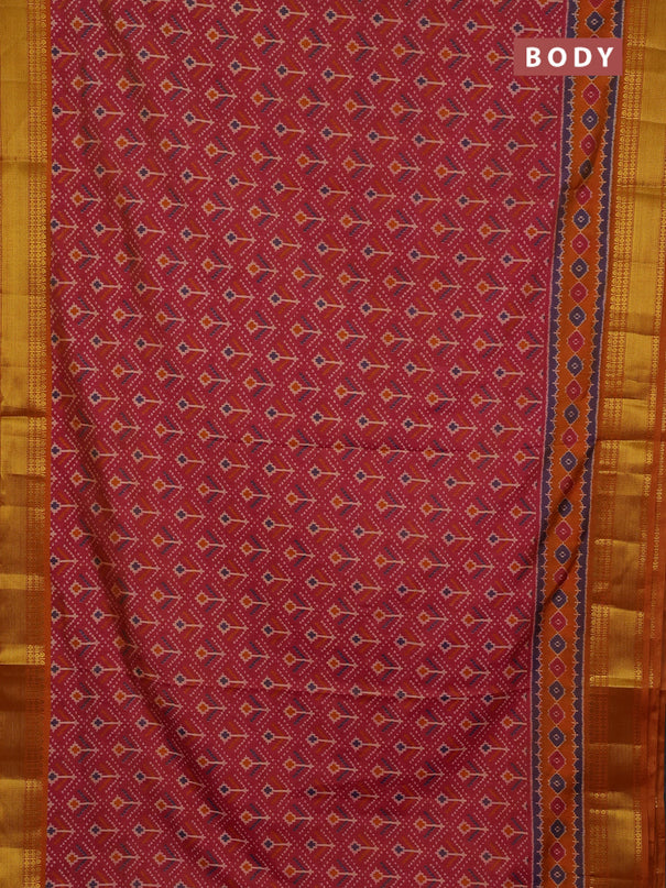 Semi tussar saree dual shade of pink and dark mustard with allover ikat butta prints and zari woven border