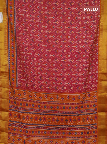 Semi tussar saree dual shade of pink and dark mustard with allover ikat butta prints and zari woven border