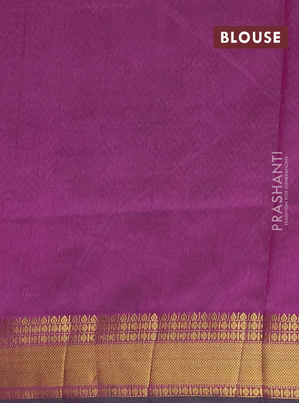 Semi tussar saree mehendi green and purple with allover ikat butta prints and zari woven border