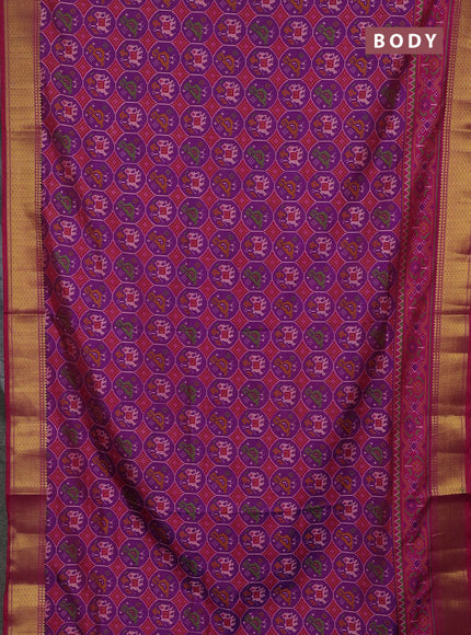 Semi tussar saree purple and pink with allover patola prints and zari woven border