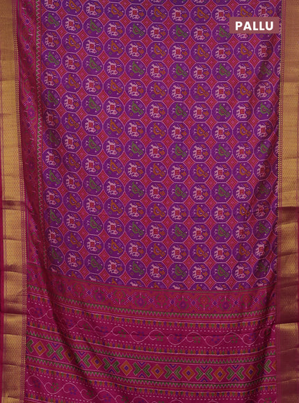 Semi tussar saree purple and pink with allover patola prints and zari woven border