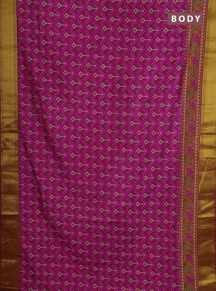 Semi tussar saree pink and rust orange with allover ikat weaves and ikat zari woven border