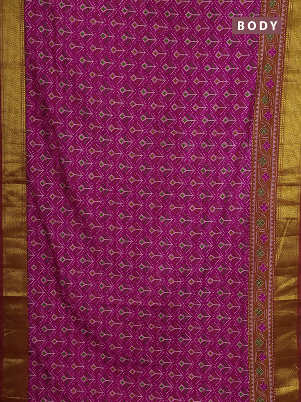 Semi tussar saree pink and rust orange with allover ikat weaves and ikat zari woven border
