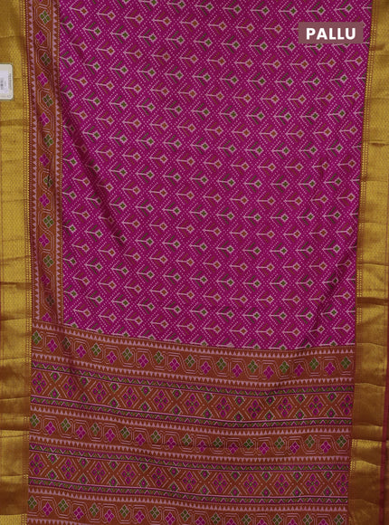 Semi tussar saree pink and rust orange with allover ikat weaves and ikat zari woven border