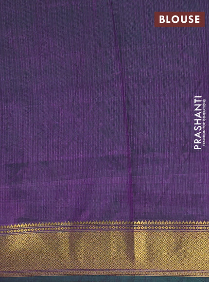 Semi tussar saree teal green and deep purple with allover ikat weaves and ikat zari woven border