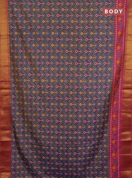 Semi tussar saree grey and pink with allover ikat weaves and ikat zari woven border