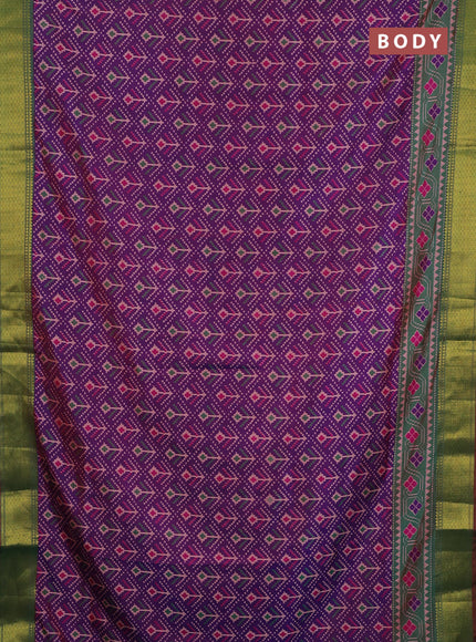 Semi tussar saree purple and green with allover ikat weaves and ikat zari woven border