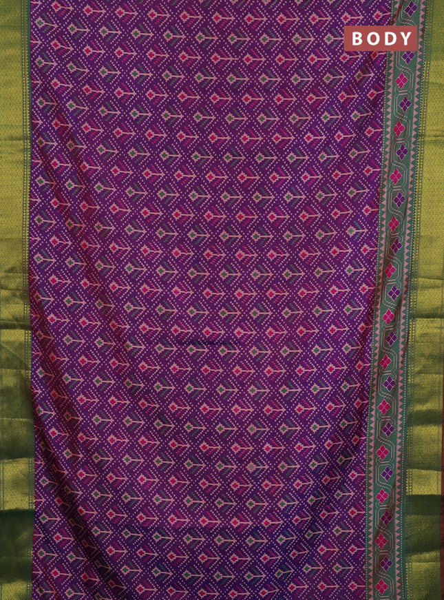 Semi tussar saree purple and green with allover ikat weaves and ikat zari woven border