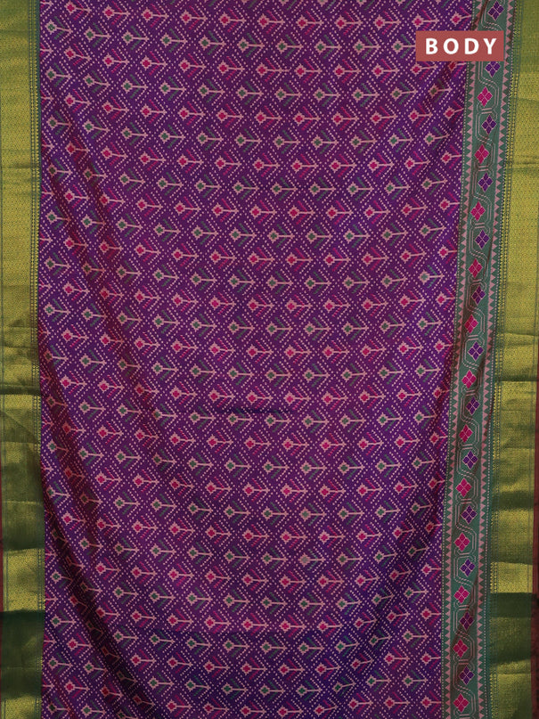 Semi tussar saree purple and green with allover ikat weaves and ikat zari woven border