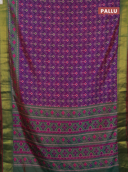 Semi tussar saree purple and green with allover ikat weaves and ikat zari woven border