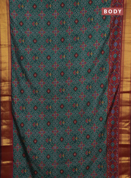 Semi tussar saree bottle green and dark maroon with allover ikat weaves and ikat zari woven border