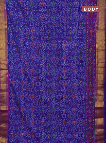 Semi tussar saree blue and magenta pink with allover ikat weaves and ikat zari woven border