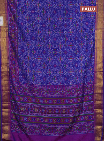 Semi tussar saree blue and magenta pink with allover ikat weaves and ikat zari woven border