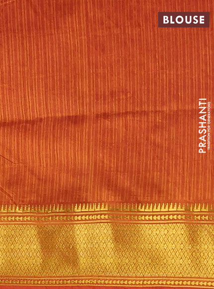 Semi tussar saree dark magenta pink and rust with allover ikat weaves and ikat zari woven border