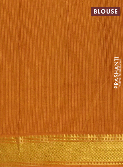 Semi tussar saree dark mustard with allover zigzag ikat prints and zari woven border