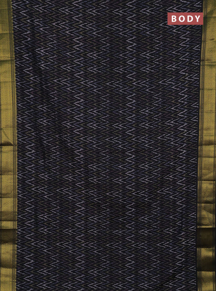 Semi tussar saree black with allover zigzag ikat prints and zari woven border