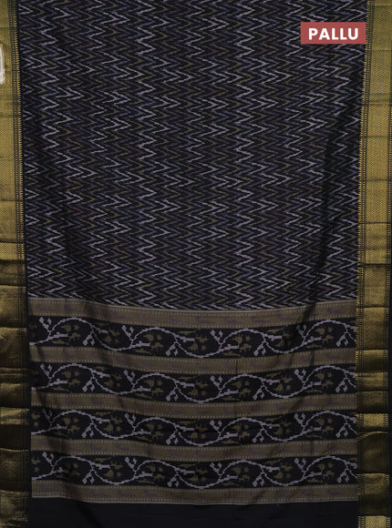 Semi tussar saree black with allover zigzag ikat prints and zari woven border