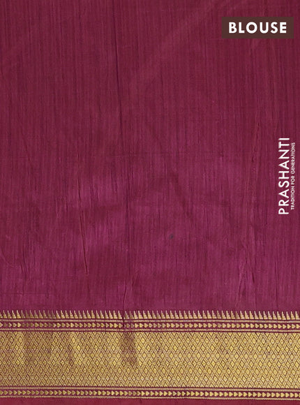 Semi tussar saree dark magenta pink with allover zigzag ikat prints and zari woven border