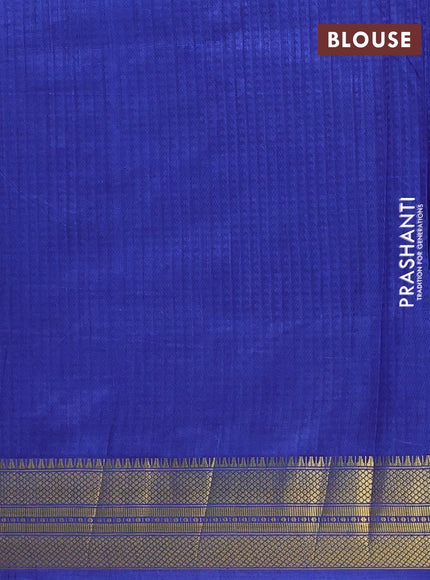 Semi tussar saree blue and royal blue with allover zigzag ikat prints and zari woven border