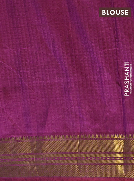 Semi tussar saree pink and purple with allover zigzag ikat prints and zari woven border