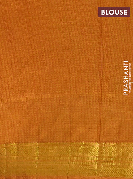 Semi tussar saree mehendi green and rust shade with allover zigzag ikat prints and zari woven border