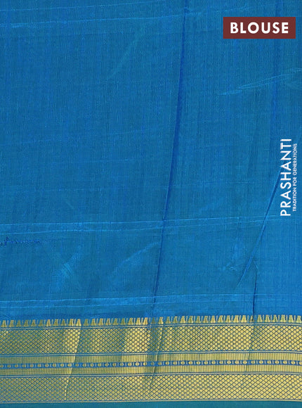 Semi tussar saree green and teal blue with allover zigzag ikat prints and zari woven border