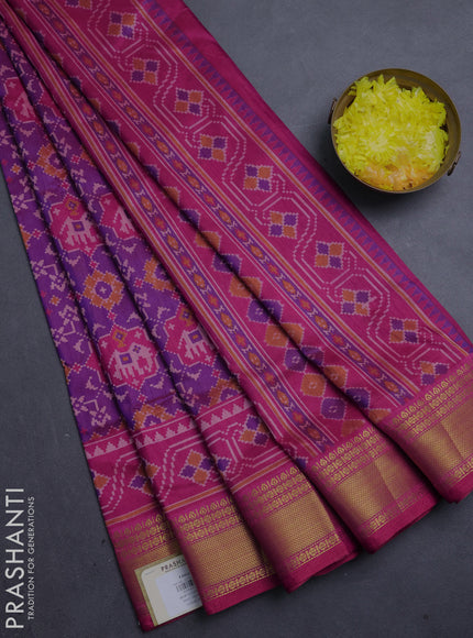 Semi tussar saree purple and dark pink with allover patola prints and zari woven border