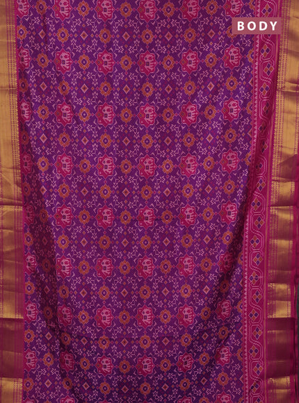 Semi tussar saree purple and dark pink with allover patola prints and zari woven border