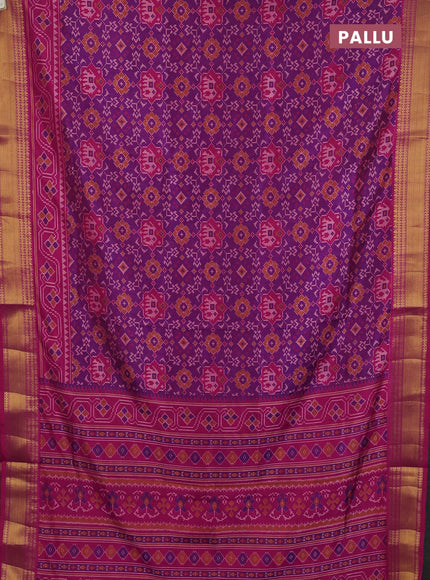 Semi tussar saree purple and dark pink with allover patola prints and zari woven border