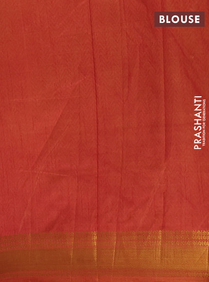 Semi tussar saree mehendi green and rust orange with allover patola prints and zari woven border