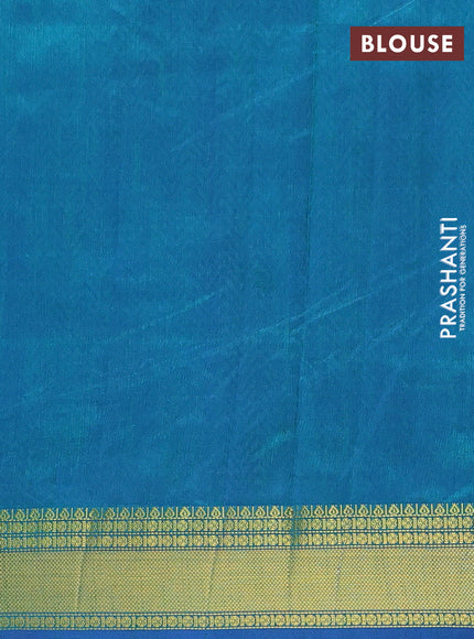 Semi tussar saree blue and teal green with allover patola prints and zari woven border