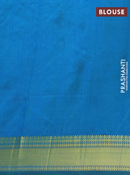 Semi tussar saree green and teal blue with allover zigzag ikat prints and zari woven border