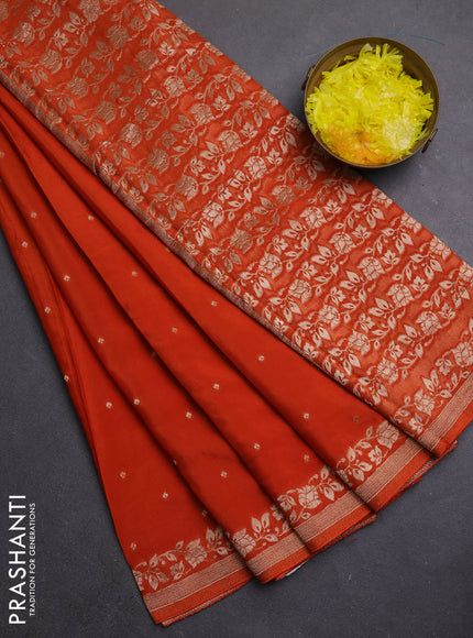Semi mysore silk saree rustic orange with allover zari woven buttas and zari woven border