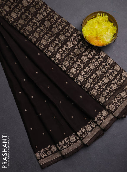 Semi mysore silk saree coffee brown with allover zari woven buttas and zari woven border