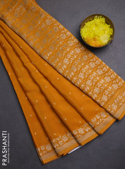 Semi mysore silk saree mustard yellow with allover zari woven buttas and zari woven border